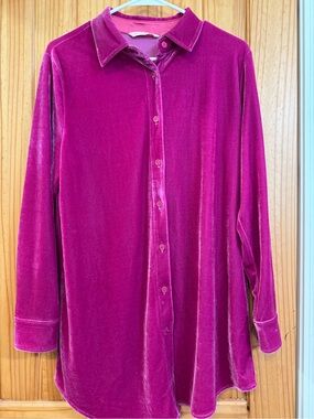 Soft Surroundings Velvet Button-Down Shirt in Magenta